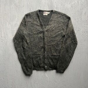 Vintage Revere Mohair Cardigan‎ Large Gray 1960s Shag-Rac Shaggy Tall